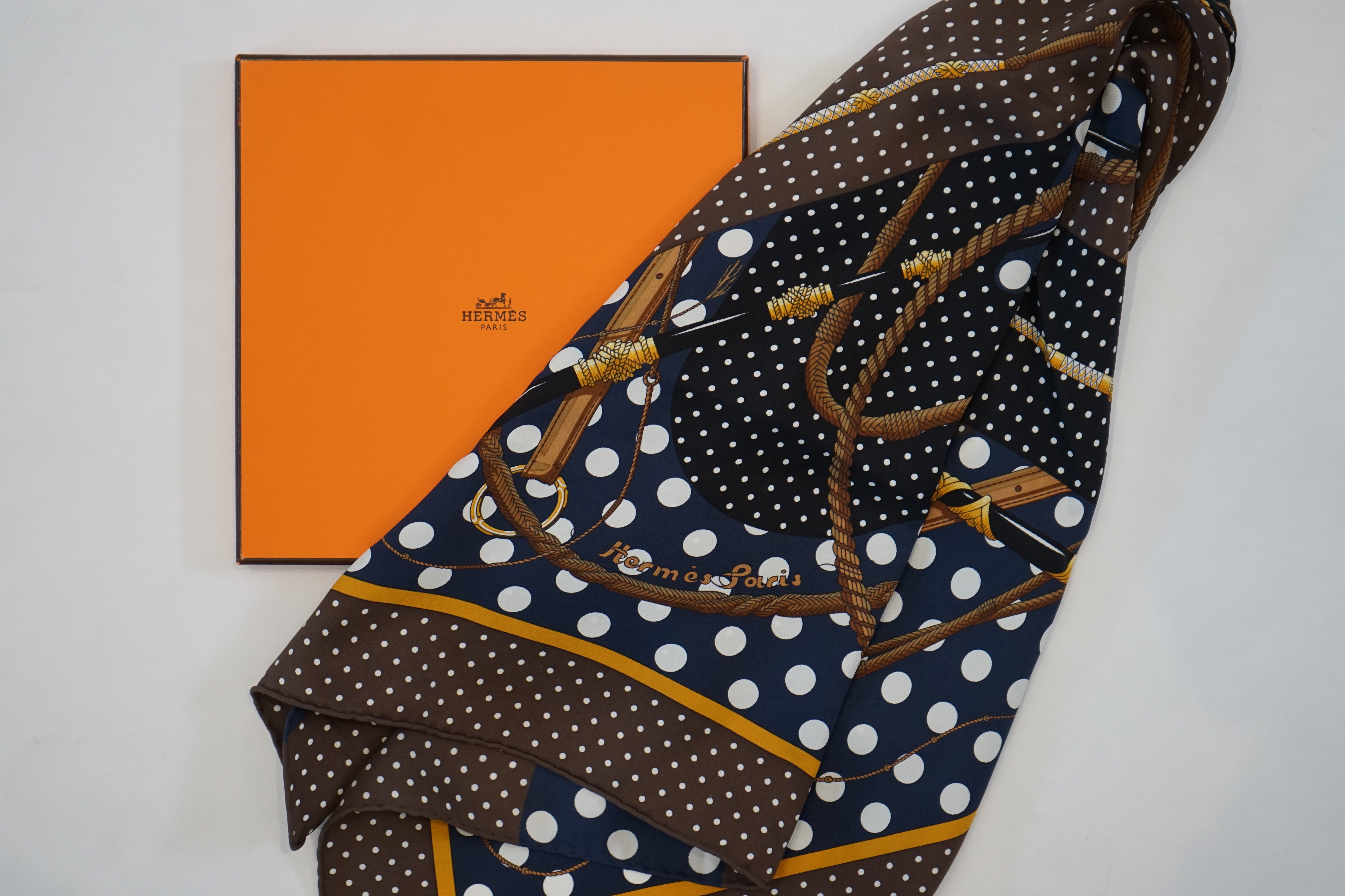 A Hermès Carre 70 Clic-Clac a Pois silk scarf, 65cm x 65cm